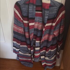 J. Jill Red and Gray Cardigan Sweater
